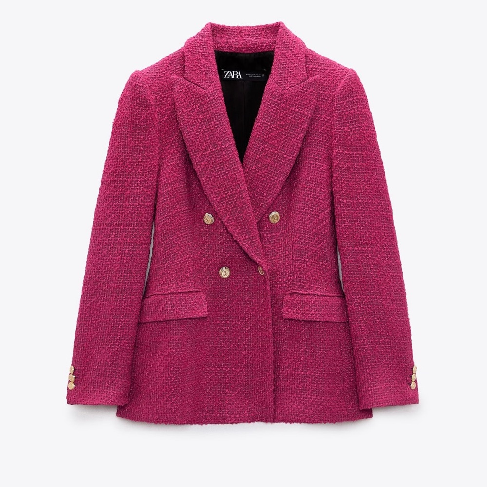 Zara Double Breasted Textured Weave Jacket - Size Medium
